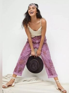 Anthropologie Pilcro The Roamer Pants Purple Pink Patchwork Boho Size 32 Relaxed